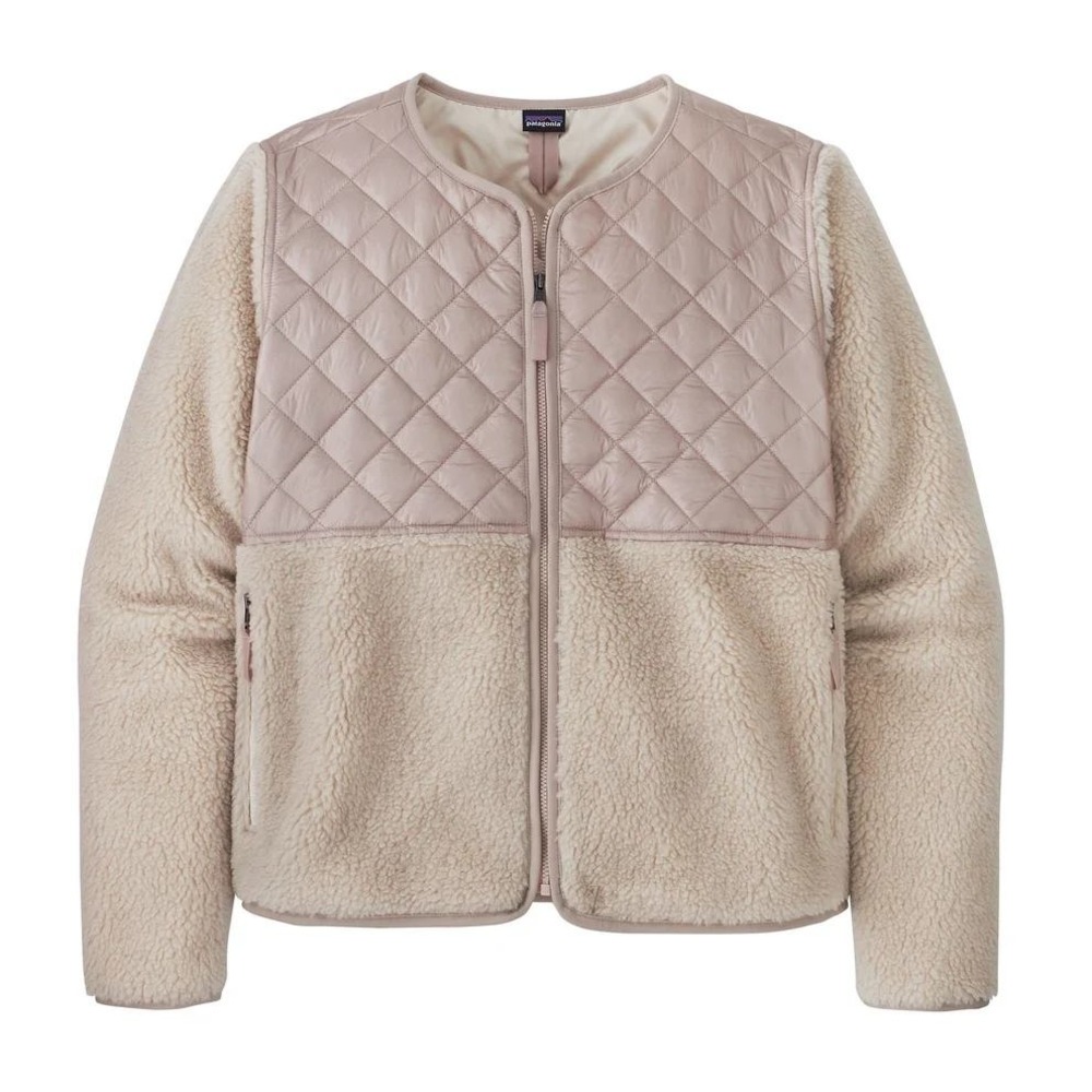 Patagonia Womens Recycled Sherpa Hybrid Fleece Jacket Cream Large L Excellent